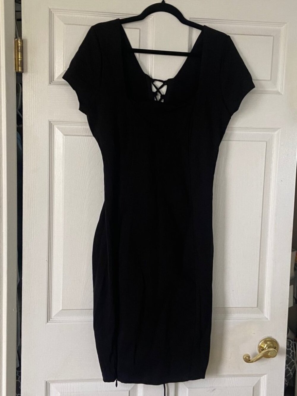 NWT Ta3 Ponte Squarey Short Sleeve Black Square-Neck Bodycon Corset Dress 2X - Picture 2 of 4